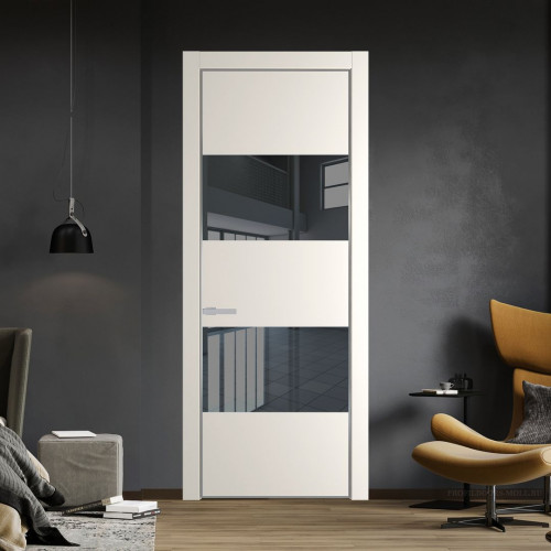 Межкомнатная дверь ProfilDoors 22 PA Перламутр белый с профилем Серебро с стеклом  зеркало grey