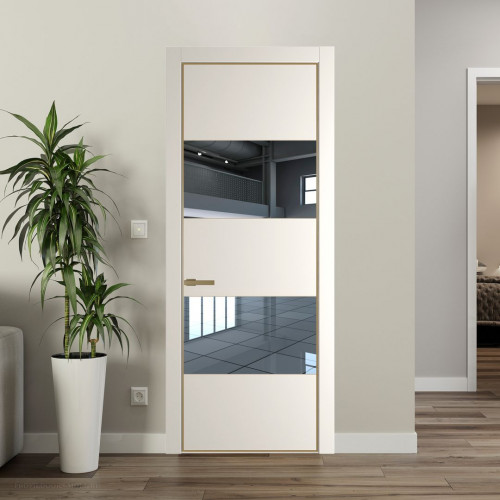 Межкомнатная дверь ProfilDoors 22 PA Перламутр белый с профилем Золото с стеклом  зеркало