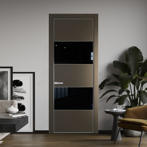 Межкомнатная дверь ProfilDoors 22 PA Перламутр бронза с профилем Серебро с стеклом Lacobel Черный лак