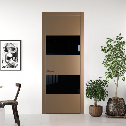 Межкомнатная дверь ProfilDoors 22 PA Перламутр золото с профилем Серая Ночь с стеклом Lacobel Черный лак