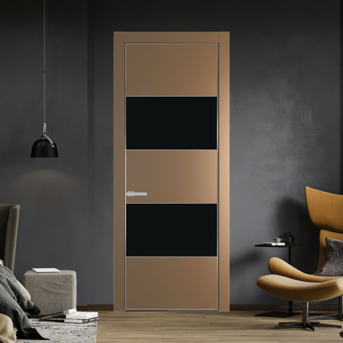 Межкомнатная дверь ProfilDoors 22 PA Перламутр золото с профилем Серебро с стеклом  монохром черный