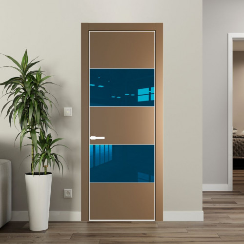 Межкомнатная дверь ProfilDoors 22 PA Перламутр золото с профилем Вайт с стеклом  зеркало blue