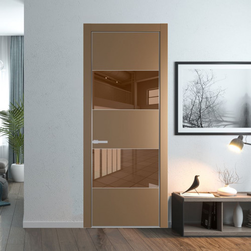 Межкомнатная дверь ProfilDoors 22 PA Перламутр золото с профилем Серебро с стеклом  зеркало bronze