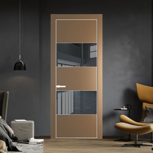 Межкомнатная дверь ProfilDoors 22 PA Перламутр золото с профилем Вайт с стеклом  зеркало grey