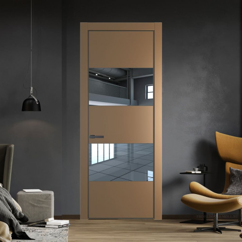 Межкомнатная дверь ProfilDoors 22 PA Перламутр золото с профилем Серая Ночь с стеклом  зеркало