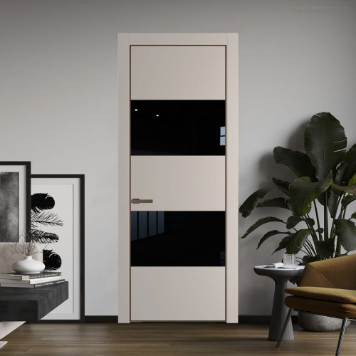 Межкомнатная дверь ProfilDoors 22 PA Санд с профилем Деорэ с стеклом Lacobel Черный лак