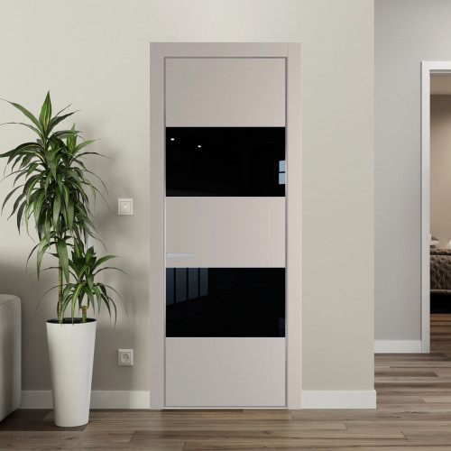 Межкомнатная дверь ProfilDoors 22 PA Санд с профилем Серебро с стеклом Lacobel Черный лак