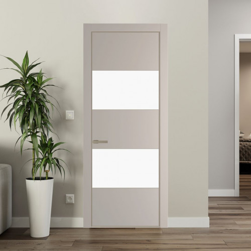 Межкомнатная дверь ProfilDoors 22 PA Санд с профилем Никель с стеклом  монохром белый просветленный