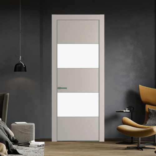 Межкомнатная дверь ProfilDoors 22 PA Санд с профилем Зеленый воск с стеклом  монохром белый просветленный