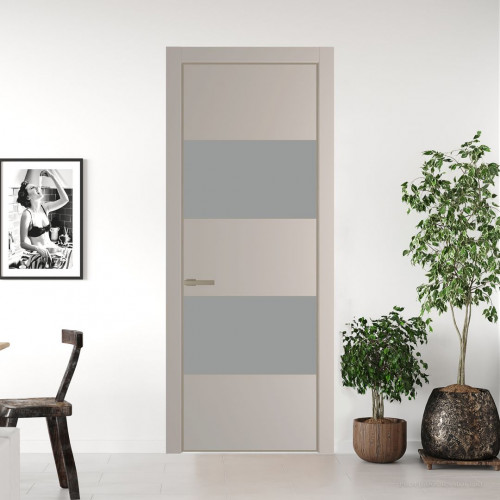 Межкомнатная дверь ProfilDoors 22 PA Санд с профилем Никель с стеклом  монохром серый