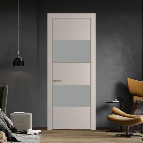 Межкомнатная дверь ProfilDoors 22 PA Санд с профилем Шампань с стеклом  монохром серый