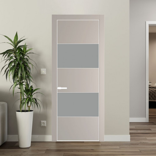 Межкомнатная дверь ProfilDoors 22 PA Санд с профилем Вайт с стеклом  монохром серый
