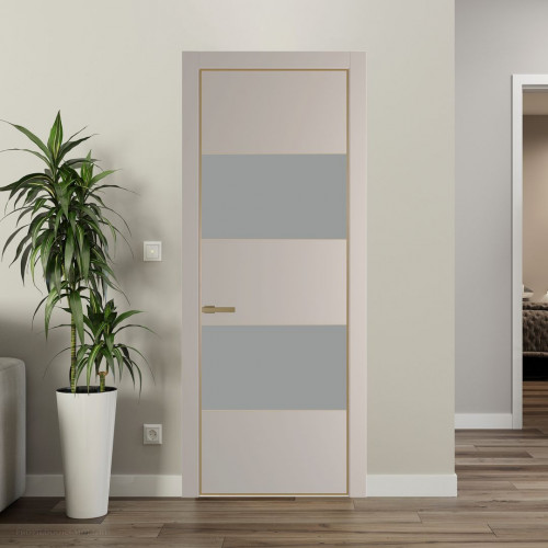 Межкомнатная дверь ProfilDoors 22 PA Санд с профилем Золото с стеклом  монохром серый