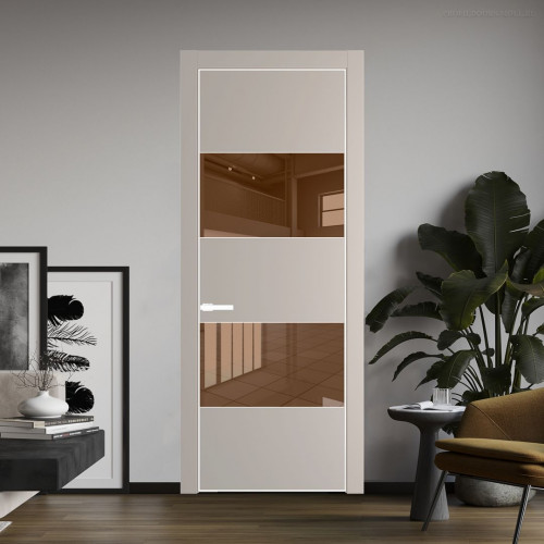 Межкомнатная дверь ProfilDoors 22 PA Санд с профилем Вайт с стеклом  зеркало bronze
