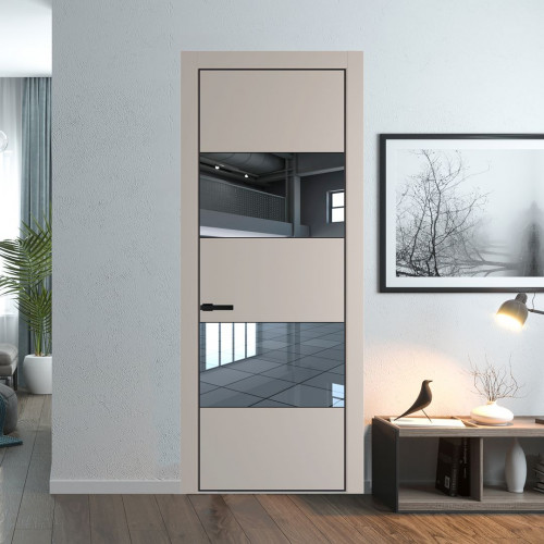 Межкомнатная дверь ProfilDoors 22 PA Санд с профилем Черный с стеклом  зеркало