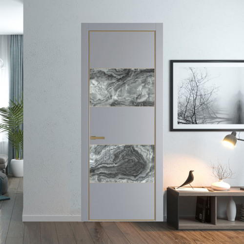 Межкомнатная дверь ProfilDoors 22 PA Смоки с профилем Золото с стеклом  атриум серебро