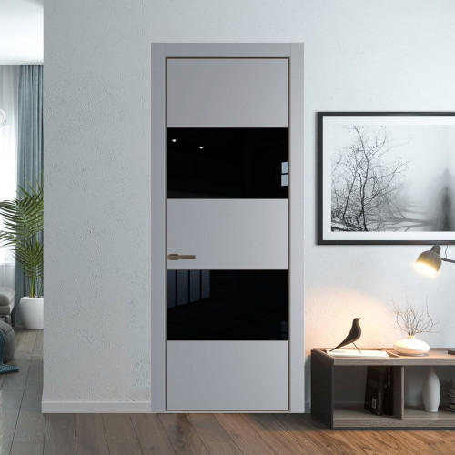 Межкомнатная дверь ProfilDoors 22 PA Смоки с профилем Деорэ с стеклом Lacobel Черный лак