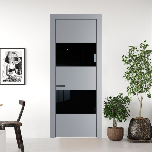 Межкомнатная дверь ProfilDoors 22 PA Смоки с профилем Серая Ночь с стеклом Lacobel Черный лак