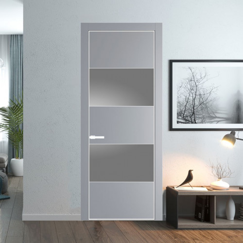 Межкомнатная дверь ProfilDoors 22 PA Смоки с профилем Вайт с стеклом серебро матлак