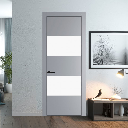 Межкомнатная дверь ProfilDoors 22 PA Смоки с профилем Черный с стеклом  монохром белый просветленный