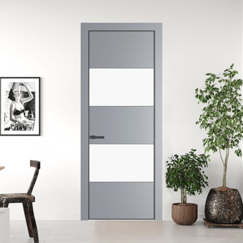 Межкомнатная дверь ProfilDoors 22 PA Смоки с профилем Серая Ночь с стеклом  монохром белый просветленный