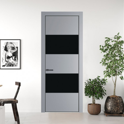 Межкомнатная дверь ProfilDoors 22 PA Смоки с профилем Серая Ночь с стеклом  монохром черный