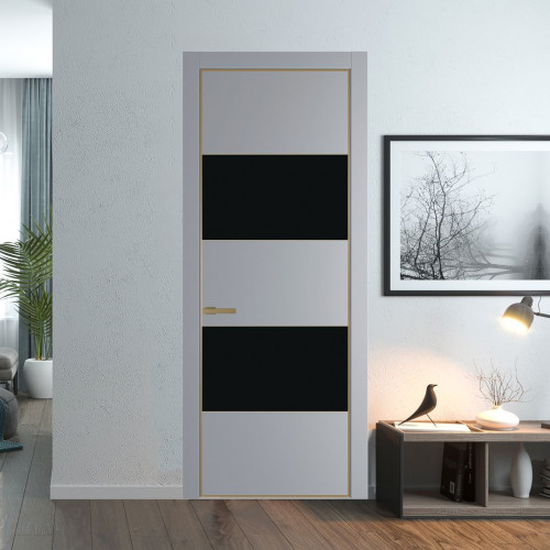 Межкомнатная дверь ProfilDoors 22 PA Смоки с профилем Золото с стеклом  монохром черный