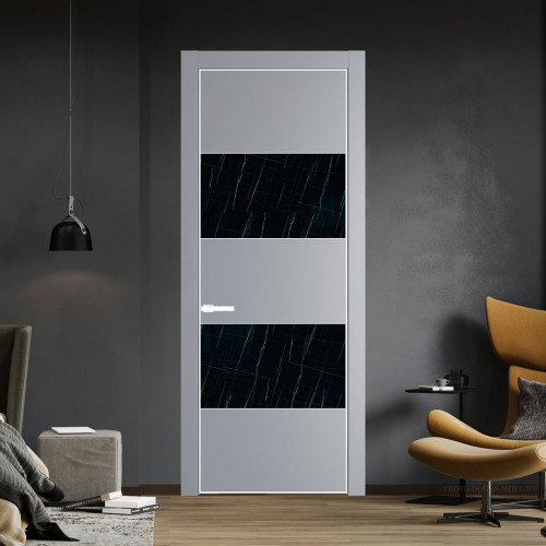 Межкомнатная дверь ProfilDoors 22 PA Смоки с профилем Вайт с стеклом  неро мрамор