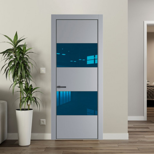 Межкомнатная дверь ProfilDoors 22 PA Смоки с профилем Серая Ночь с стеклом  зеркало blue