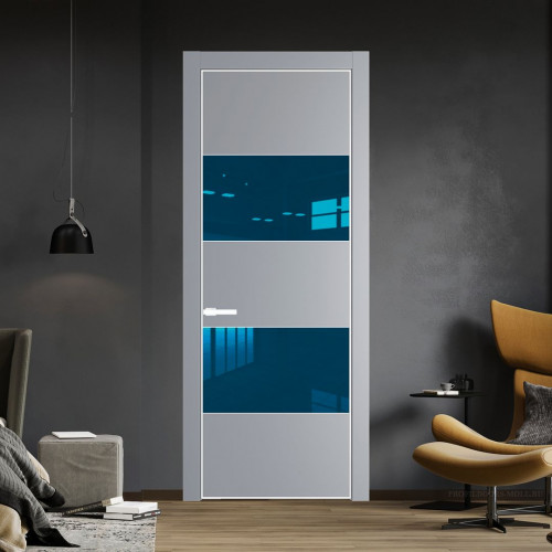 Межкомнатная дверь ProfilDoors 22 PA Смоки с профилем Вайт с стеклом  зеркало blue