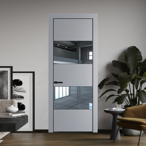 Межкомнатная дверь ProfilDoors 22 PA Смоки с профилем Черный с стеклом  зеркало