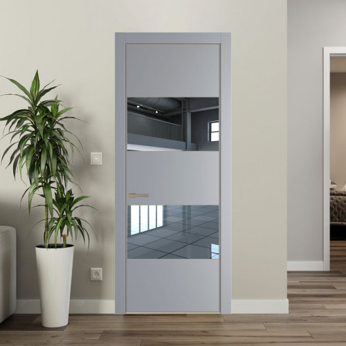 Межкомнатная дверь ProfilDoors 22 PA Смоки с профилем Никель с стеклом  зеркало