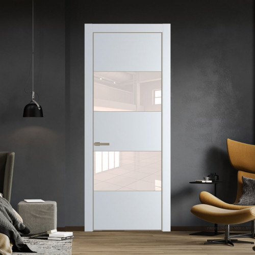 Межкомнатная дверь ProfilDoors 22 PA Вайт с профилем Никель с стеклом перламутровый лак