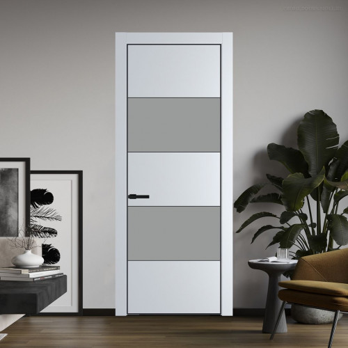 Межкомнатная дверь ProfilDoors 22 PA Вайт с профилем Черный с стеклом  монохром серый