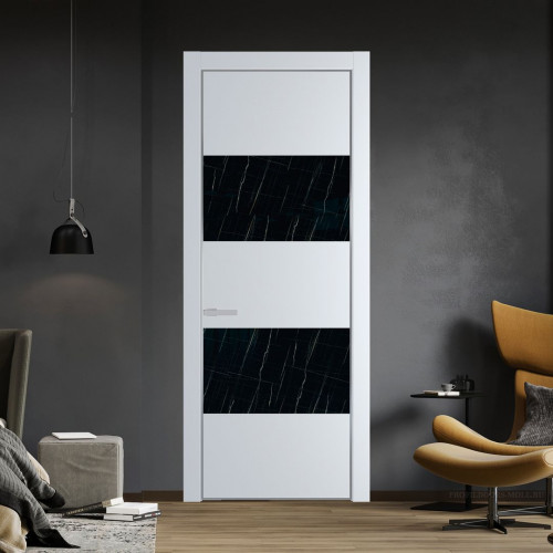 Межкомнатная дверь ProfilDoors 22 PA Вайт с профилем Серебро с стеклом  неро мрамор