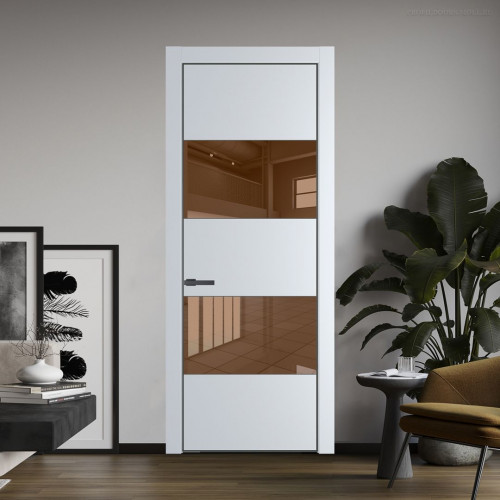 Межкомнатная дверь ProfilDoors 22 PA Вайт с профилем Серая Ночь с стеклом  зеркало bronze