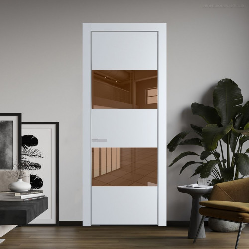 Межкомнатная дверь ProfilDoors 22 PA Вайт с профилем Серебро с стеклом  зеркало bronze