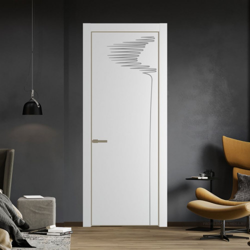 Межкомнатная дверь ProfilDoors 25 PA с фрезерованным рисунком Крем Вайт с профилем Шампань