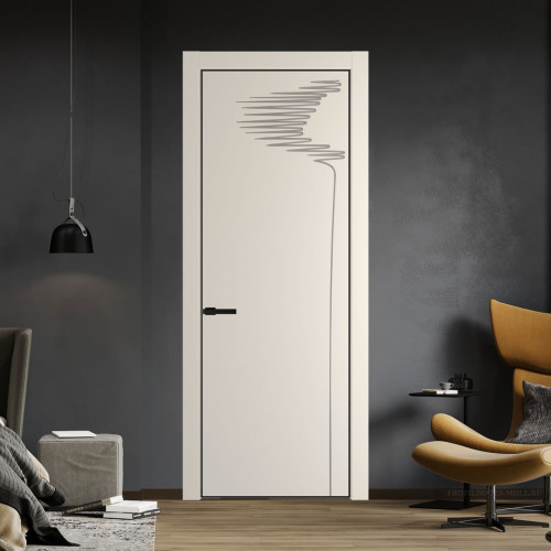 Межкомнатная дверь ProfilDoors 25 PA с фрезерованным рисунком Кремовая Магнолия с профилем Черный
