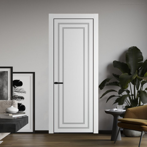Межкомнатная дверь ProfilDoors 26 PA с фрезерованным рисунком Крем Вайт с профилем Черный