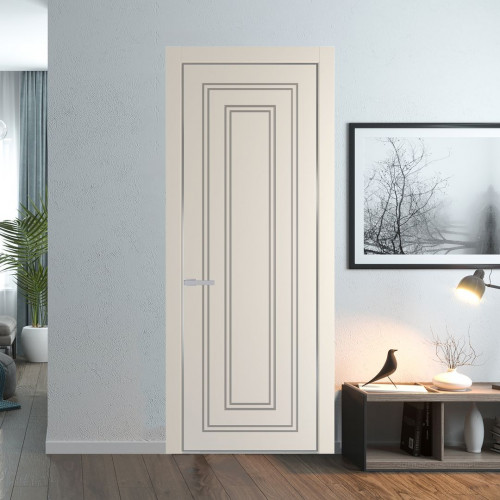 Межкомнатная дверь ProfilDoors 28 PA с фрезерованным рисунком Кремовая Магнолия с профилем Серебро