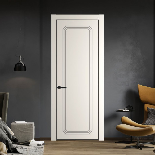 Межкомнатная дверь ProfilDoors 32 PA с фрезерованным рисунком Перламутр белый с профилем Черный