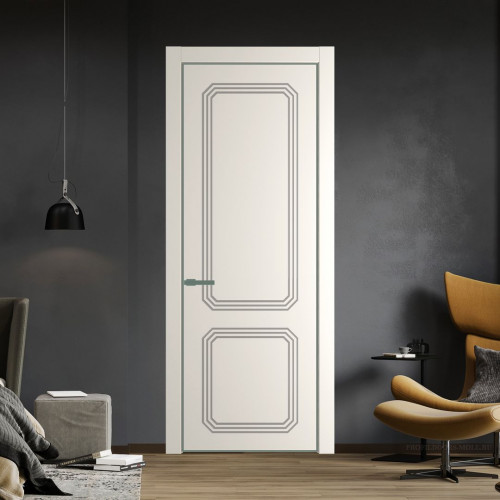Межкомнатная дверь ProfilDoors 33 PA с фрезерованным рисунком Перламутр белый с профилем Зеленый воск