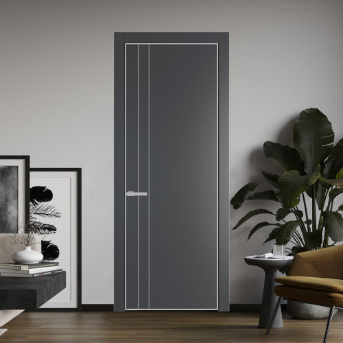 Межкомнатная дверь ProfilDoors 12 PE Графит с алюминиевым молдингом Матовая