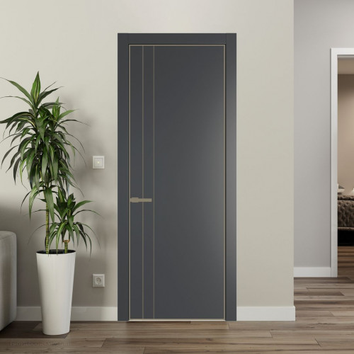 Межкомнатная дверь ProfilDoors 12 PE Графит с алюминиевым молдингом Шампань