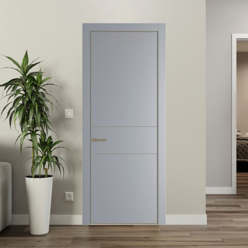 Межкомнатная дверь ProfilDoors 14 PE Смоки с алюминиевым молдингом Шампань