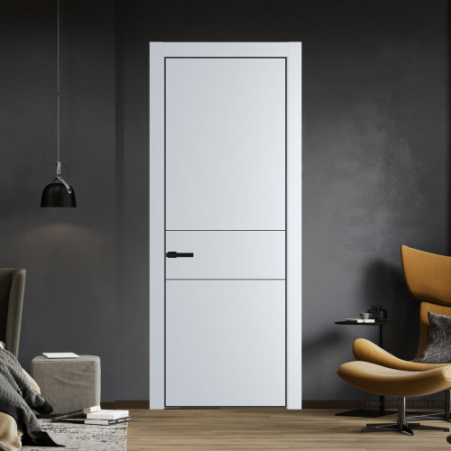 Межкомнатная дверь ProfilDoors 14 PE Вайт с алюминиевым молдингом Черный