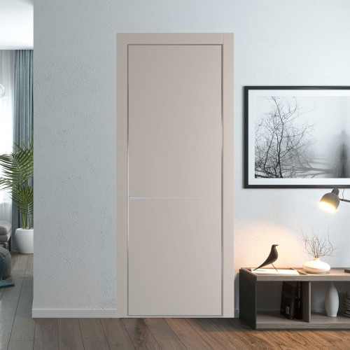 Межкомнатная дверь ProfilDoors 16 PE Сэнд с алюминиевым молдингом Серебро