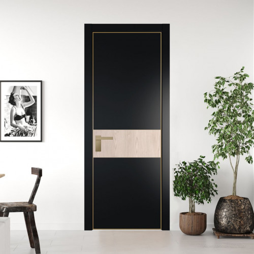 Межкомнатная дверь ProfilDoors 17 PE с вставкой Каштан светлый Блэк с алюминиевой кромкой Золото