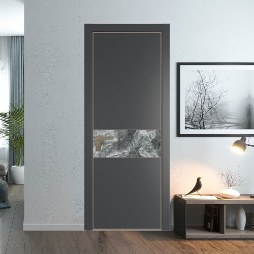 Межкомнатная дверь ProfilDoors 17 PE с вставкой из стекла атриум серебро Графит с алюминиевой кромкой Никель